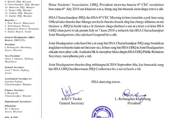 HSA Churachandpur JHQ le inzawma GHQ Thusuok